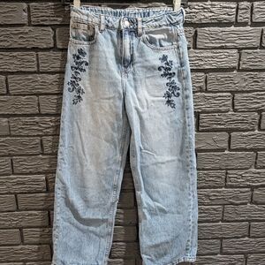 Zara Kids Light Blue Jeans with Navy Embroidery